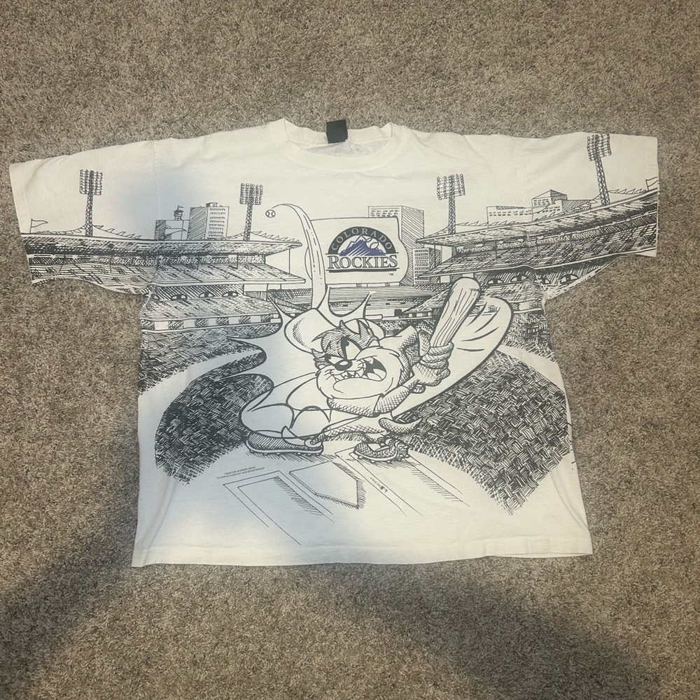 Vintage 1995 Colorado Rockies Taz Looney Tunes All Over Print Made in USA XL